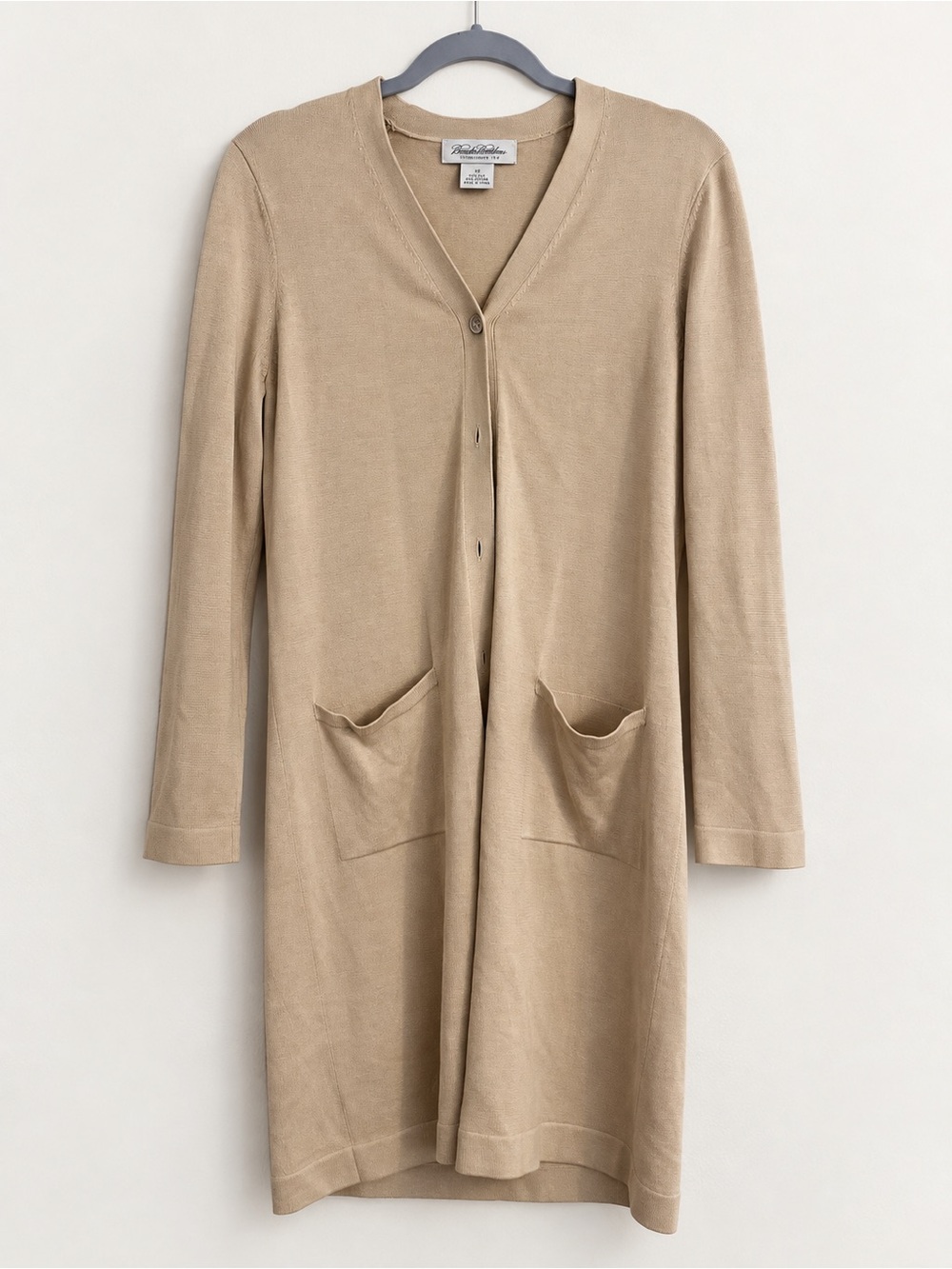 Brooks Brothers Women’s XS Beige Silk Cotton Long Cardigan Sweater Button Front